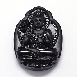 Black Natural Obsidian Carven Pendants, Guardian, Black, 52x38x13mm, Hole: 1mm