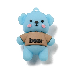 Light Sky Blue PVC 3D Plastic Pendants, for Key Chain Bag Hanging Ornaments, Bear, Light Sky Blue, 52.5x36x20mm, Hole: 2mm