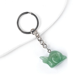 Green Aventurine Green Aventurine with Metal Keychain, Snail, 7cm