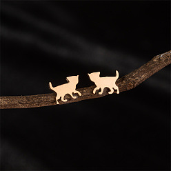 Розовое Золото Серьги-гвоздики в форме кошки из нержавеющей стали, розовое золото , 8x11 мм