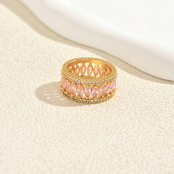 Golden Brass Pave Cubic Zirconia Finger Rings for Women for Women, Horse Eye, Golden, 10mm, Inner Diameter: 16mm~18mm