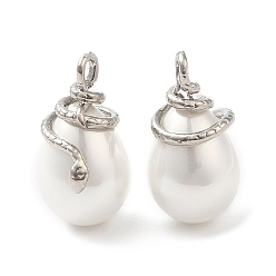 Платина Кулоны из экологически чистой латуни, с оболочкой жемчуг, без свинца и без кадмия, слеза со змеиным шармом, платина, 23x12x13.5 мм, отверстие : 4x2 мм