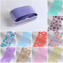 Цветок 10 наклейки для ногтей из фольги для переноса стиля, наклейки для ногтей, украшения для ногтей, цветочным узором, 50x4 см, 10 листы / коробка, коробка: 8.6x5.6x2.45 см