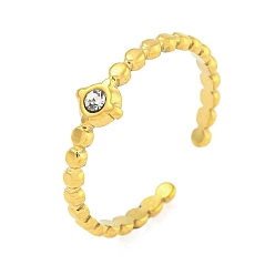 Настоящее золото 18K 304 круглое манжетное кольцо из нержавеющей стали с кубическим цирконием, кольцо-солитер для женщин, реальный 18 k позолоченный, 5 мм, внутренний диаметр: регулируемый