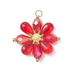 Красный Подвески из стеклянных бусин, , красные, 26.5x26x6 мм, Перейти кольцо: 4x0.8 мм, Внутренний диаметр: 3 мм.