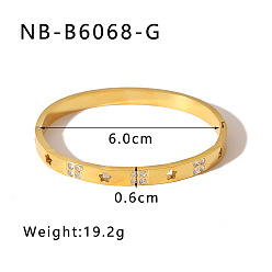 Золотой 304 браслеты из нержавеющей стали с паве из кубического циркония, шарнирные браслеты для женщин, звезда, золотые, внутренний диаметр: 2-3/8 дюйм (6 см)