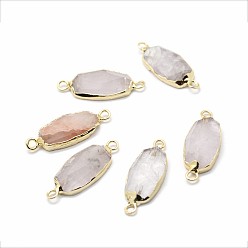 Золотой Соединители из розового кварца из натурального мадагаскара, с латунной фурнитурой , граненые, овальные, золотые, 30~31x11~12x5~6 мм, отверстие : 2 мм