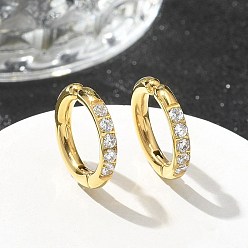 Золотой 304 серьги-каффы из нержавеющей стали с микропаве из прозрачного кубического циркония, ионное покрытие (ip), кольцо, золотые, 15x2.5 мм