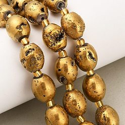 Золотистый Гальванические природные друзы геод, барабан, с бисером, золотые, 14~15x12~12.5 мм, отверстие : 1.6 мм, около 11 шт / нитка, 7.60'' (19.3 см)