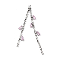 Platinum Brass Micro Pave Cubic Zirconia Big Pendants, Cadmium Free & Lead Free, Platinum, 67x10~17x2.5mm, Hole: 2mm