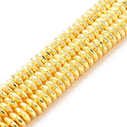 с Золотистым Покрытием Гальванизировать немагнитных синтетический гематит бисер пряди, класс АА, долговечный, граненые, рондель, с золотым покрытием, 8x3 мм, отверстие : 1 мм, около 116 шт / нитка, 15.7 дюйм (40 см)