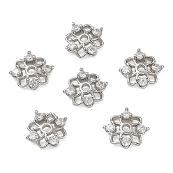 Platinum Brass Micro Pave Cubic Zirconia Bead Caps, Flower, Rack Plating, Long-Lasting Plated, Cadmium Free & Lead Free, Platinum, 10.5x10.5x3mm, Hole: 1.6mm