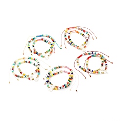 Mixed Color Electroplate Glass Nylon Thread Braided Bead Bracelets for Mom and Daughter, with Natural Shell Beads, Smile, Mixed Color, Inner Diameter: 2.01~3.07 inch(51~78mm), 1.69~2.64 inch(43~67mm), 2pcs/set 