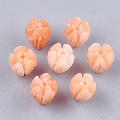 Коралловый Синтетических коралловых бусин, окрашенные, Бутон цветка, коралл, 8.5x7 мм, отверстие : 1 мм
