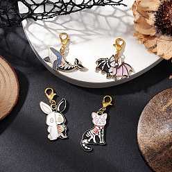 (52) Непрозрачная лаванда Подвесные украшения из эмалевого сплава на Хэллоуин, Сплав с застежками когтя омара, летучая мышь и кит и кот и кролик, разноцветные, 28.5~41 мм, 4 шт / комплект