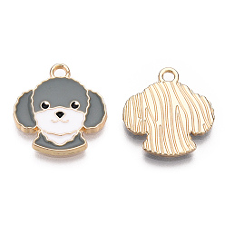 Серый Подвески из эмали и сплава, золотой свет, собака, серые, 18x17x1.5 мм, отверстие : 2 мм