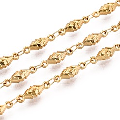 Настоящее золото 18K 5м 304 ромбовидные звенья из нержавеющей стали, пайки, с катушкой, ионное покрытие (ip), реальный 18 k позолоченный, 12x4x3 мм