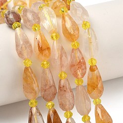 Yellow Hematoid Quartz Натуральный желтый гематоидный кварц/золотые целебные кварцевые бусины нити, граненые, слеза, с бисером, 15~17.5x8~8.5 мм, отверстие : 0.8~0.9 мм, около 20~21 шт / нитка, 15.12''~15.91'' (38.4~40.4 см)