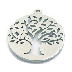 Нержавеющая Сталь Цвет Шкентели нержавеющей стали, лазерная резка, плоская круглая с подвеской дерево жизни, цвет нержавеющей стали, 25 мм