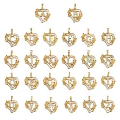 Mixed Shapes Латунь микропаве фианиты с подвесками-ракушками, Сердце и письмо, долговечный, без свинца и без кадмия, стойки покрытие, разнообразные, 20x20.5x3 мм, отверстие : 3.5x5 мм