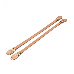 Sandy Brown Oval End Cowhide Leather Sew On Bag Handles, with Alloy Findings, Bag Strap Replacement Accessories, Sandy Brown, 64.5x3.75x1.25cm, Hole: 1.8mm