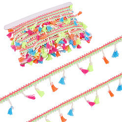 Разноцветный Плетеная лента-бахрома из полиэстера в виде сороконожки, кружевная отделка с кисточками, с картонной карточкой, красочный, 1-3/4 дюйм (46 мм)