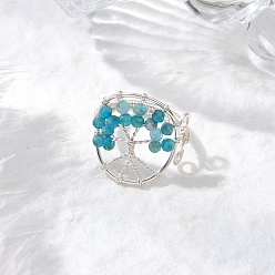 Апатит Бусины из натурального апатита с цельными круглыми латунными бусинами и кольцами из экологически чистой медной проволоки, размер США 7 1/4 (17.5 мм)