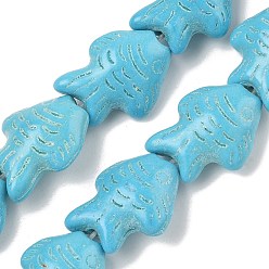 Fish Нити из резных бусин из искусственной бирюзы, окрашенной в морской цвет, глубокое синее небо, рыба, 28~29x19~50x11 мм, отверстие : 1.8 мм, около 14 шт / нитка, 10.51~10.71'' (26.7~27.2 см)