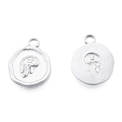 Stainless Steel Color Non-Tarnish 201 Stainless Steel Pendants, Flat Round with Jellyfish, Stainless Steel Color, 16x13x2mm, Hole: 2mm