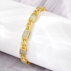 Настоящее золото 18K Браслеты из латуни с микропаве из прозрачных кубических цирконий и прямоугольными звеньями., долговечный, стойки покрытие, без свинца и без кадмия, реальный 18 k позолоченный, 7.48 дюйм (19 см)
