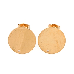 Золотой 304 Выводы серьги из нержавеющей стали шпилька, с плоской пластиной, плоско-круглые, ионное покрытие (ip), золотые, 15 мм, отверстие : 1.2 мм, штифты : 1 мм