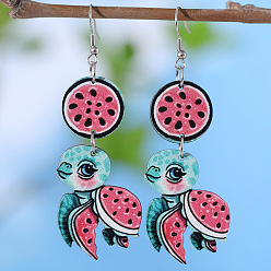 Turtle Деревянные серьги с подвесками в богемном стиле, нержавеющей стали, украшения для женщин, морская тема, платина, черепаха, 75x26 мм