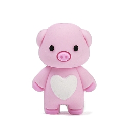 Бледно-Розовый Силиконовые бусины, фокусные бусы, свинья, розовый жемчуг, 28x19x15 мм, отверстие : 2 мм