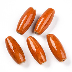 Коралловый Фарфоровые бусины ручной работы, фантазии античного стекла фарфора, овальные, коралл, 30~32x12~13.5 мм, отверстие : 2~3.5 мм