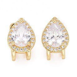 Настоящее золото 18K Серьги-каффы из прозрачного кубического циркония, стеллаж для латунных украшений для женщин, без кадмия и без свинца, реальный 18 k позолоченный, 15x10x11 мм, внутренний диаметр: 5 мм