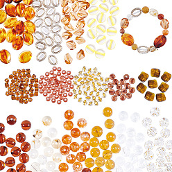 Mixed Color 390Pcs 15 Style Transparent Acrylic Beads, Mixed Shapes, Mixed Color