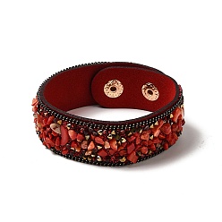 Corail Synthétique Bracelet à cordon pression en faux suède, bracelet en perles de corail et coquillages synthétiques pour hommes femmes, 8-5/8 pouce (22 cm)