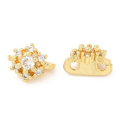 Clear Brass Micro Pave Cubic Zirconia Multi-Strand Links, Real 18K Gold Plated, Flower, Clear, 7x9x5.5mm, Hole: 1.4mm