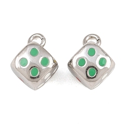 Stainless Steel Color 304 Stainless Steel Enamel Pendants, Dice Charms, Stainless Steel Color, 13.5x9.5x3mm, Hole: 2mm