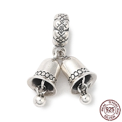 Antique Silver Thailand 925 Sterling Silver European Dangle Charms, Bell Pendants, Antique Silver, 23.5mm, Hole: 3.8mm