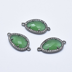 Средний Морско-зеленый Латунные микро проложить кубических ссылки циркония, со стеклом, граненые, слеза, металлический черный , средний морской зеленый, 28x16x4.5 мм, отверстие : 1.6 мм