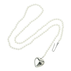 Белый Металлические цепочки в форме сердца с круглыми бусинами из искусственного жемчуга, платина, белые, 4.4×4.2см