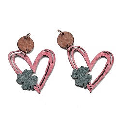 Сердце Печатные подвески дерева, с железным кольцом, коллекция ко дню святого валентина, сердце, 58.5x41x2.5 мм, отверстие : 5 мм