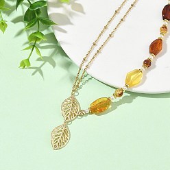 Золотой 304 ожерелья из нержавеющей стали, Ожерелья из натурального янтаря с градиентным цветом, ромбовидными и круглыми бусинами из ракушечника для женщин., золотые, 14.69 дюйм (37.3 см)