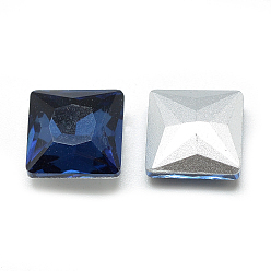 Prussian Blue Pointed Back Glass Rhinestone Cabochons, Back Plated, Faceted, Square, Prussian Blue, 8x8x3.5mm