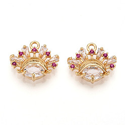 Настоящее золото 18K Латунные микро проложить кубического циркония прелести, корона, реальный 18 k позолоченный, 13x14.5x3.5 мм, отверстие : 1.4 мм