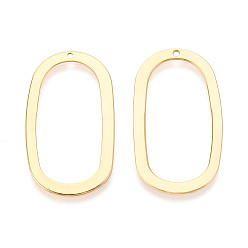 Настоящее золото 18K Латунные подвески, без никеля , овальные, полый, реальный 18 k позолоченный, 35x19x0.7 мм, отверстие : 1.2 мм
