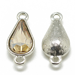 Бледно-Золотистый Соединители звеньев сплава стекла, слеза, платина, бледно золотарник, 21x10x5~6 мм, отверстие : 2 мм