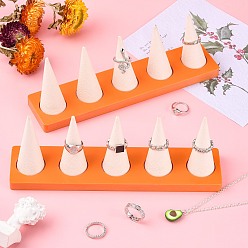 Antique White Resin Artificial Marble Ring Finger Display Stands, with 5Pcs PU Leather Finger Shape Holder Showcase, Antique White, 21.5x5x6.85cm, Cone: 56x25mm