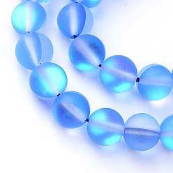 Royal Blue Synthetic Moonstone Beads Strands, Holographic Beads, Dyed, Frosted, Round, Royal Blue, 6mm, Hole: 1mm, about 60~62pcs/strand, 14~15 inch